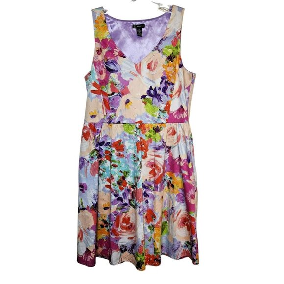New Directions Dress 10 Sleeveless Fit & Flare Watercolor Floral Cotton - Picture 2 of 7